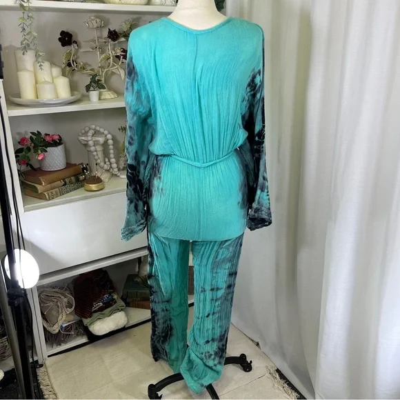 Jens Pirates Booty Blue and Black Cotton Gauze Wide Arm Jumpsuit - Picture 9 of 15